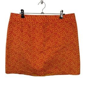 J. Crew Mini Skirt Orange Print Back Zipper Stretch Comfort Size 10